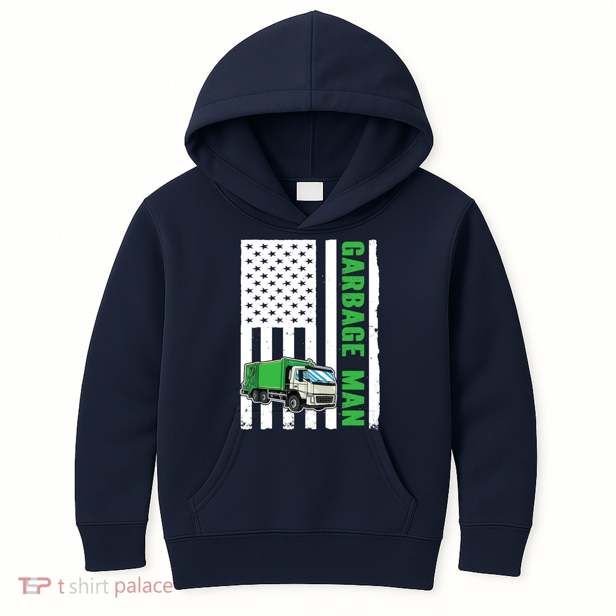 Garbage Man US Flag Garbage Truck Kids Hoodie