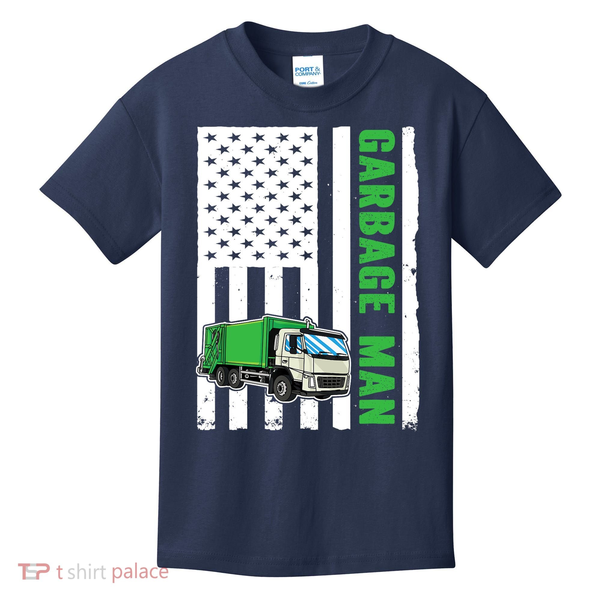 Garbage Man US Flag Garbage Truck Kids T-Shirt