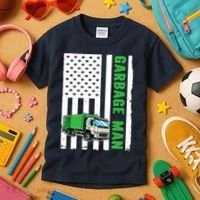 Garbage Man US Flag Garbage Truck Kids T-Shirt thumb 3