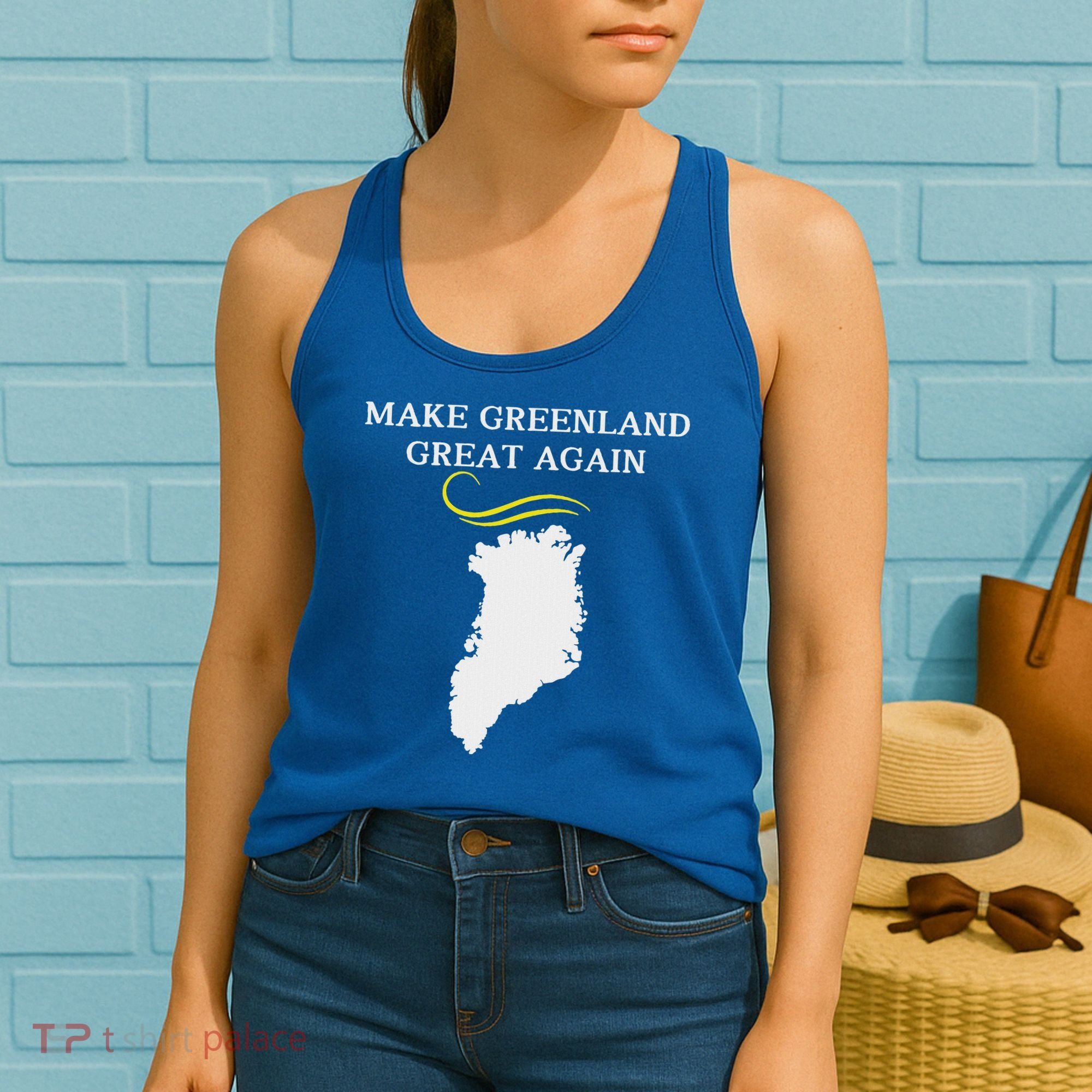 Greenland Map With Trump Hair Make Greenland Great Again Women's Tank Top