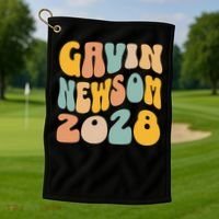 Gavin Newsom 2028 For President Resist Wavy Groovy Election Golf Towel thumb 1