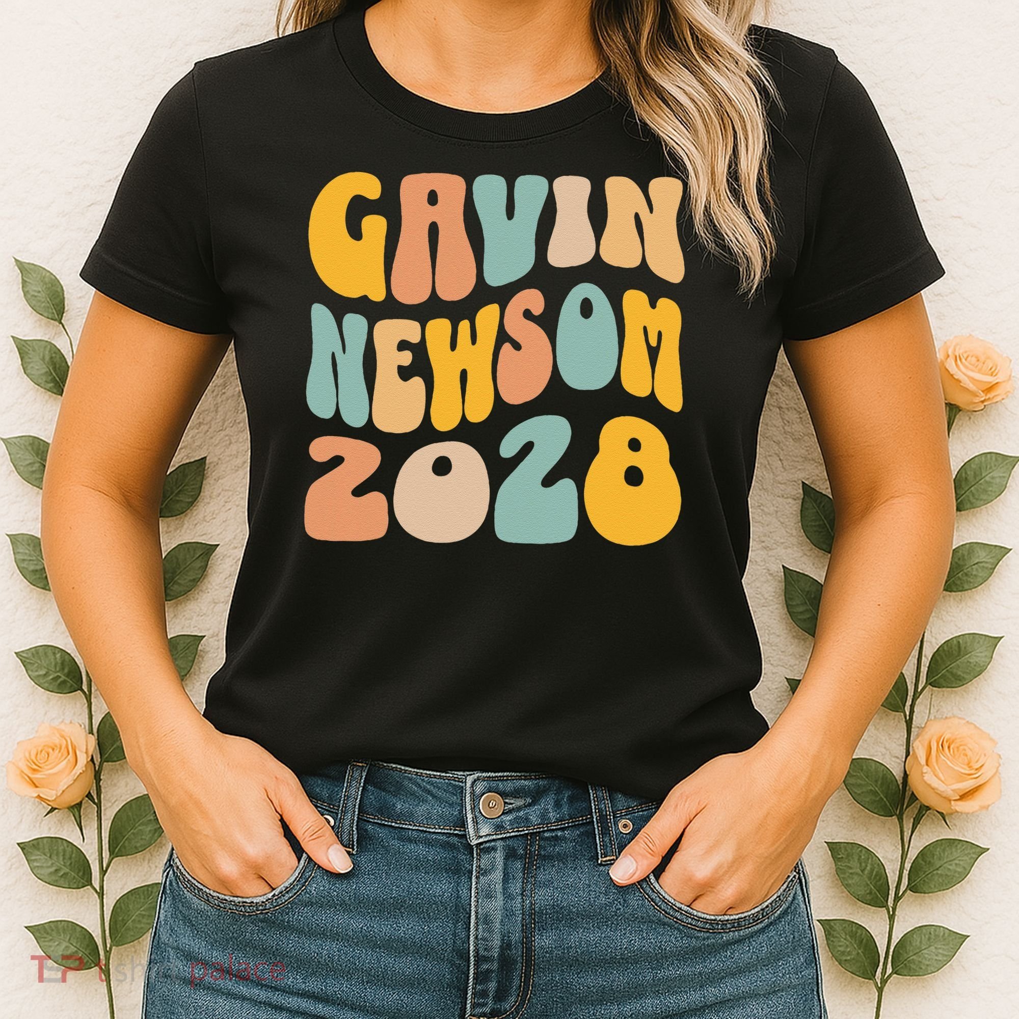 Gavin Newsom 2028 For President Resist Wavy Groovy Election Women's T-Shirt