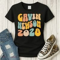 Gavin Newsom 2028 For President Resist Wavy Groovy Election Women's T-Shirt thumb 3
