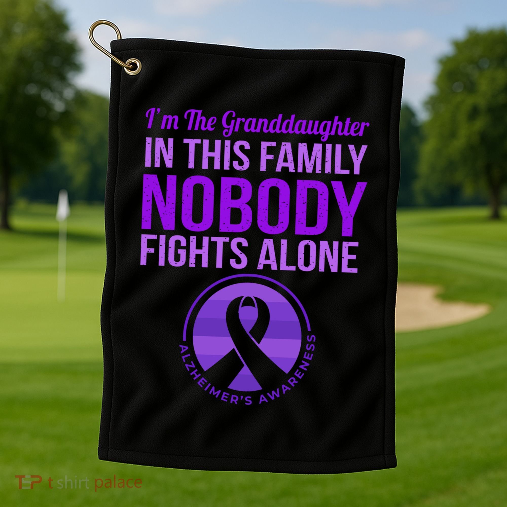 Granddaughter Nobody Fights Alone Alzheimers Awareness Gift Golf Towel