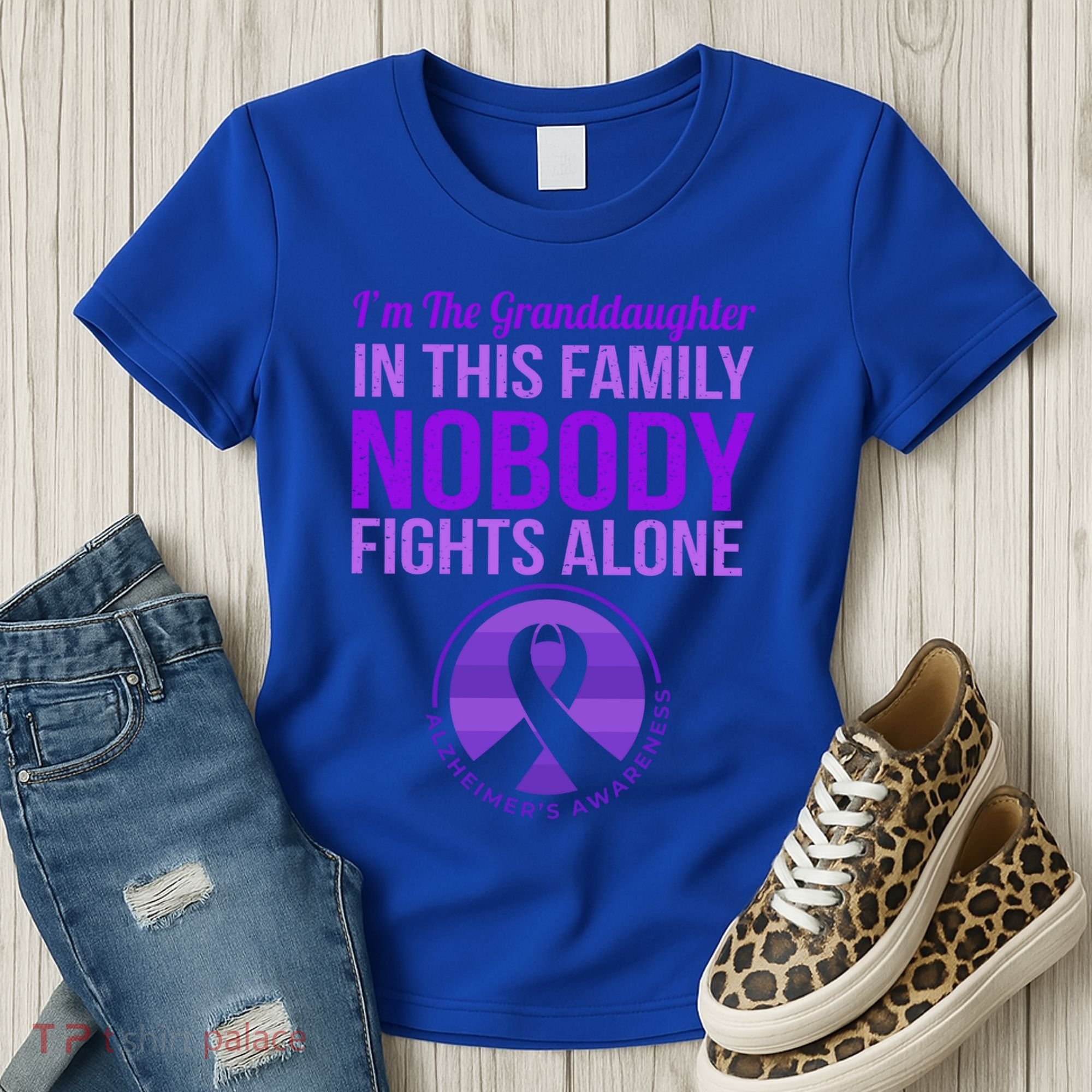 Granddaughter Nobody Fights Alone Alzheimers Awareness Gift Women's T-Shirt