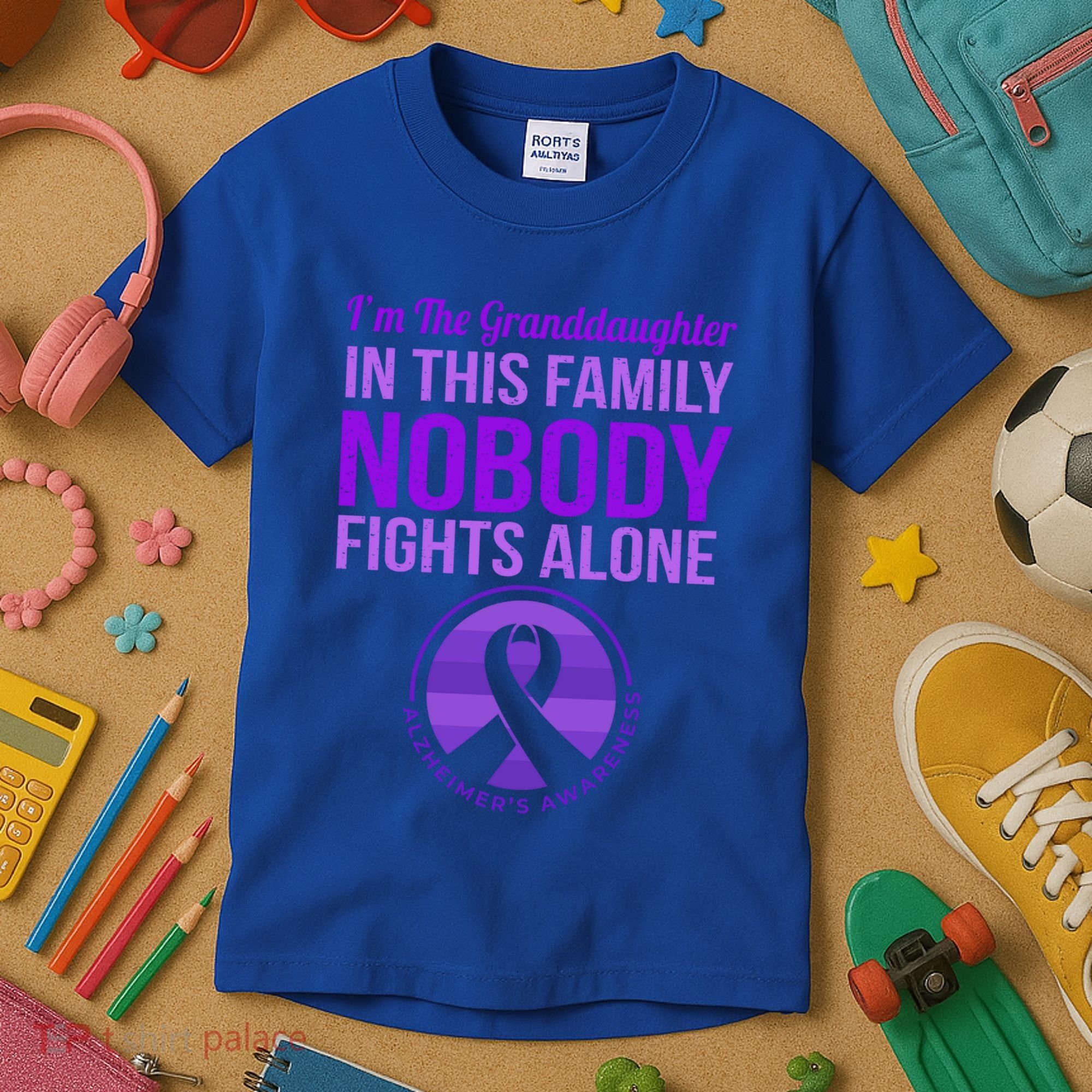 Granddaughter Nobody Fights Alone Alzheimers Awareness Gift Kids T-Shirt