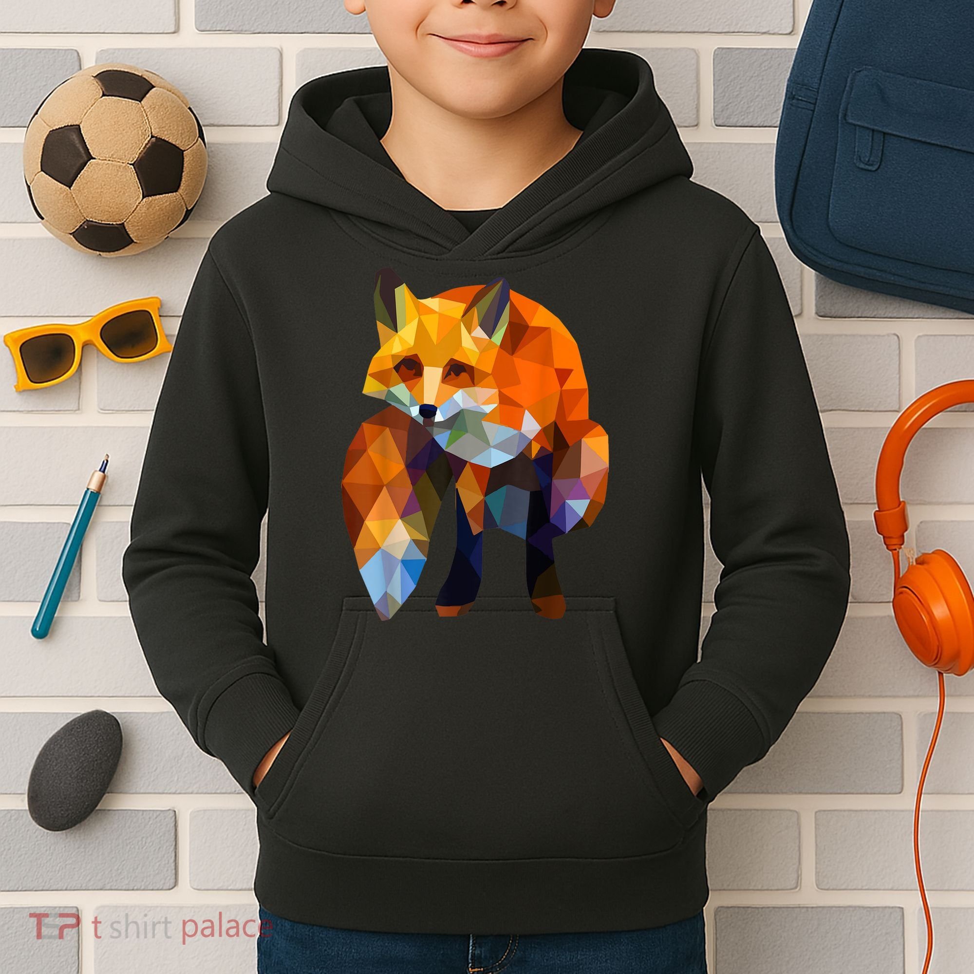 Geometric Nature Fox Cool Cute Graphic Art Kids Hoodie