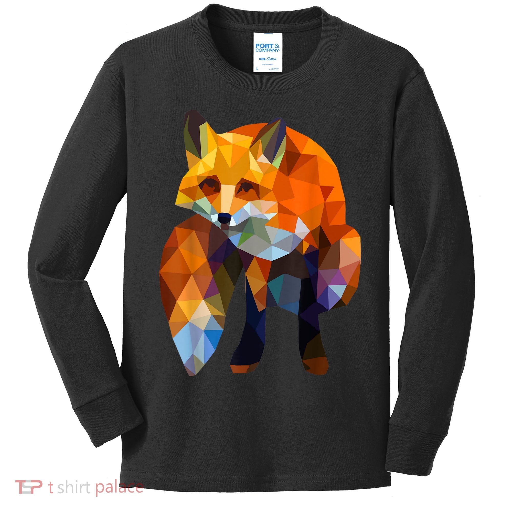 Geometric Nature Fox Cool Cute Graphic Art Kids Long Sleeve Shirt