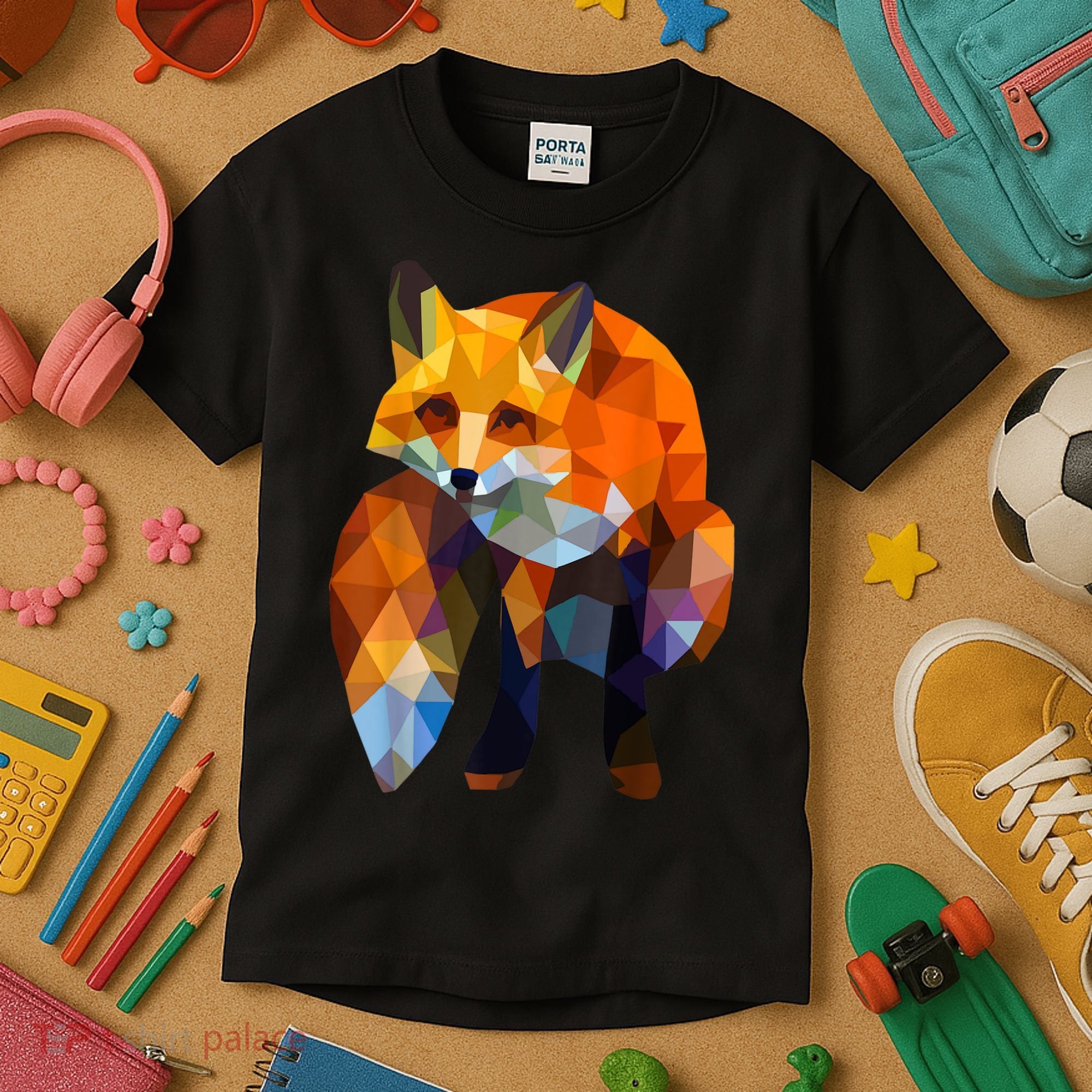 Geometric Nature Fox Cool Cute Graphic Art Kids T-Shirt