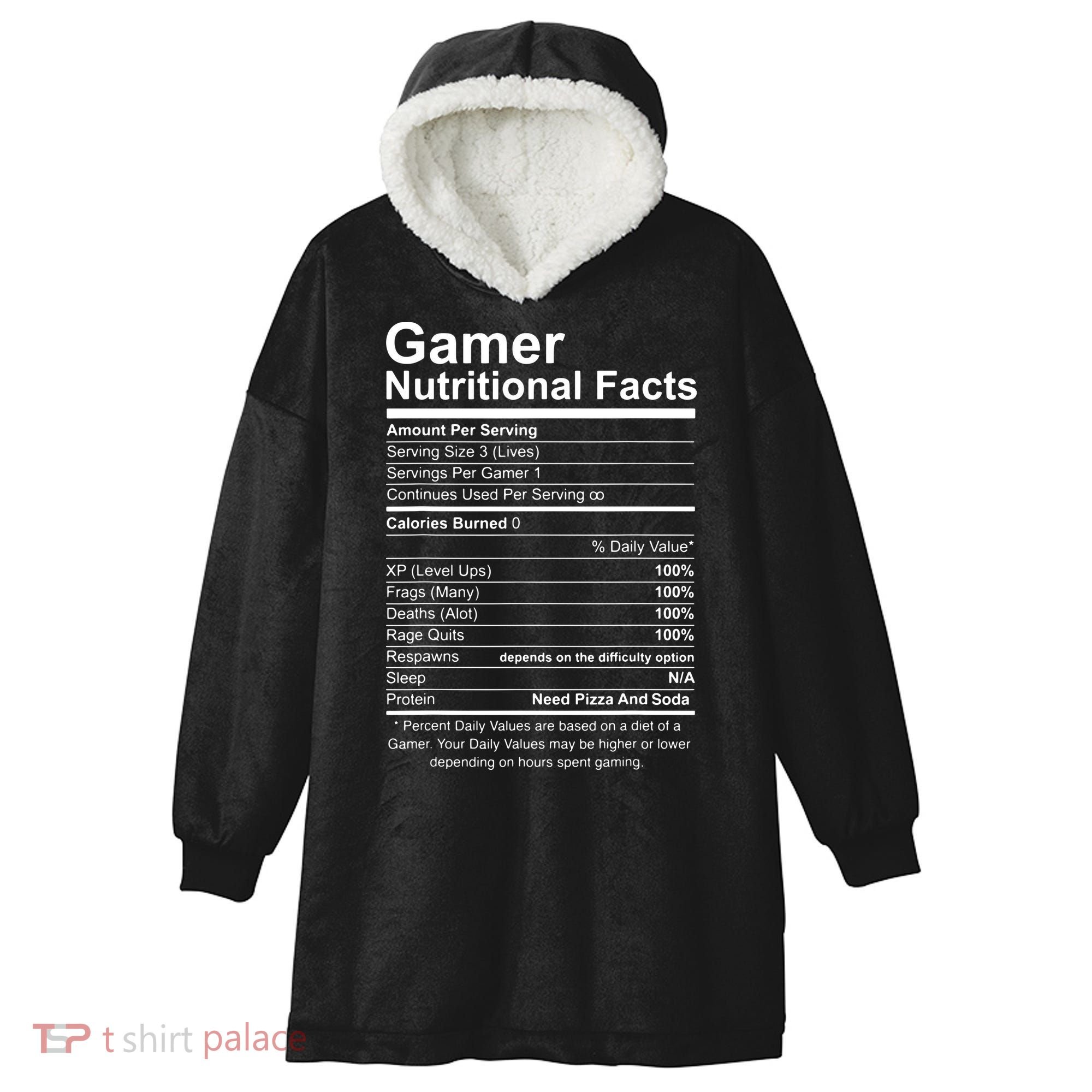 Gamer Nutritional Facts Cool Gamer Video Game Funny Hooded Wearable Blanket