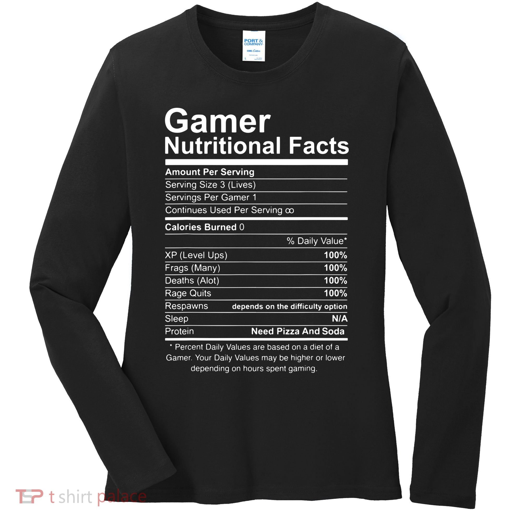 Gamer Nutritional Facts Cool Gamer Video Game Funny Women's Long Sleeve Shirt