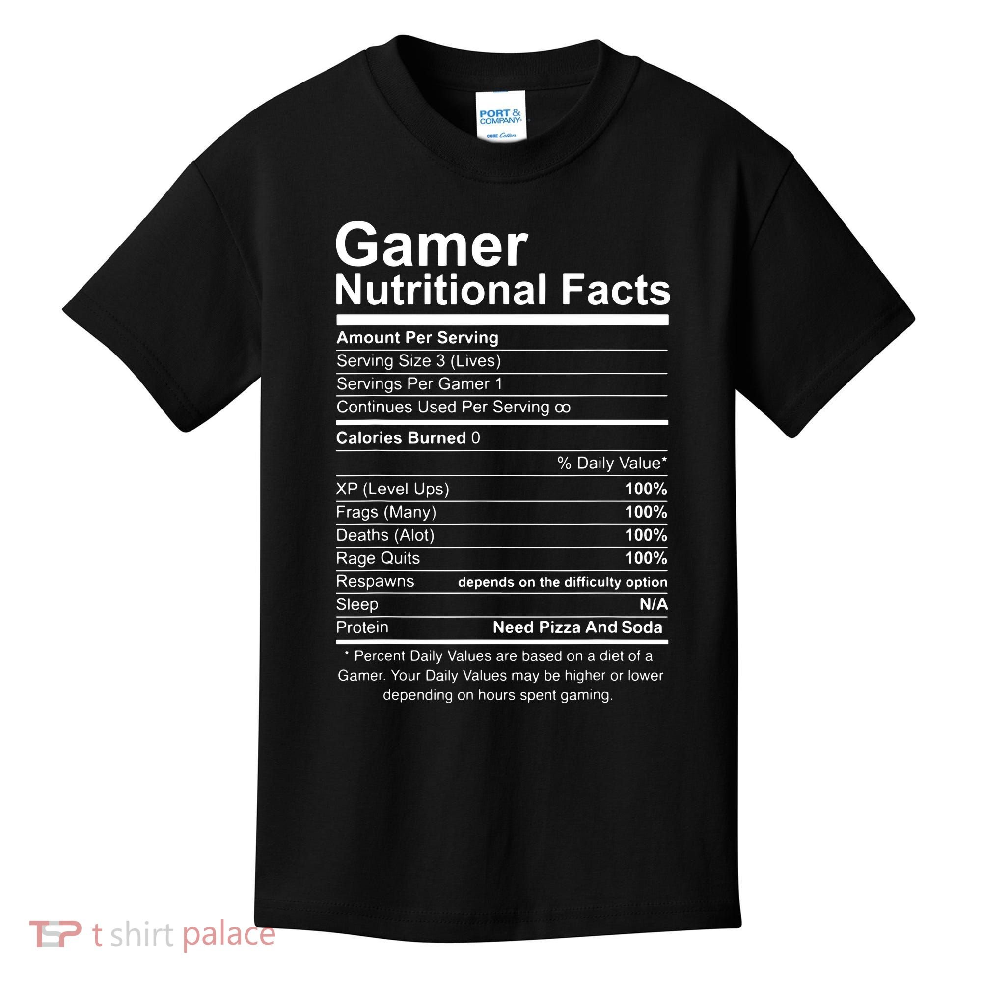 Gamer Nutritional Facts Cool Gamer Video Game Funny Kids T-Shirt
