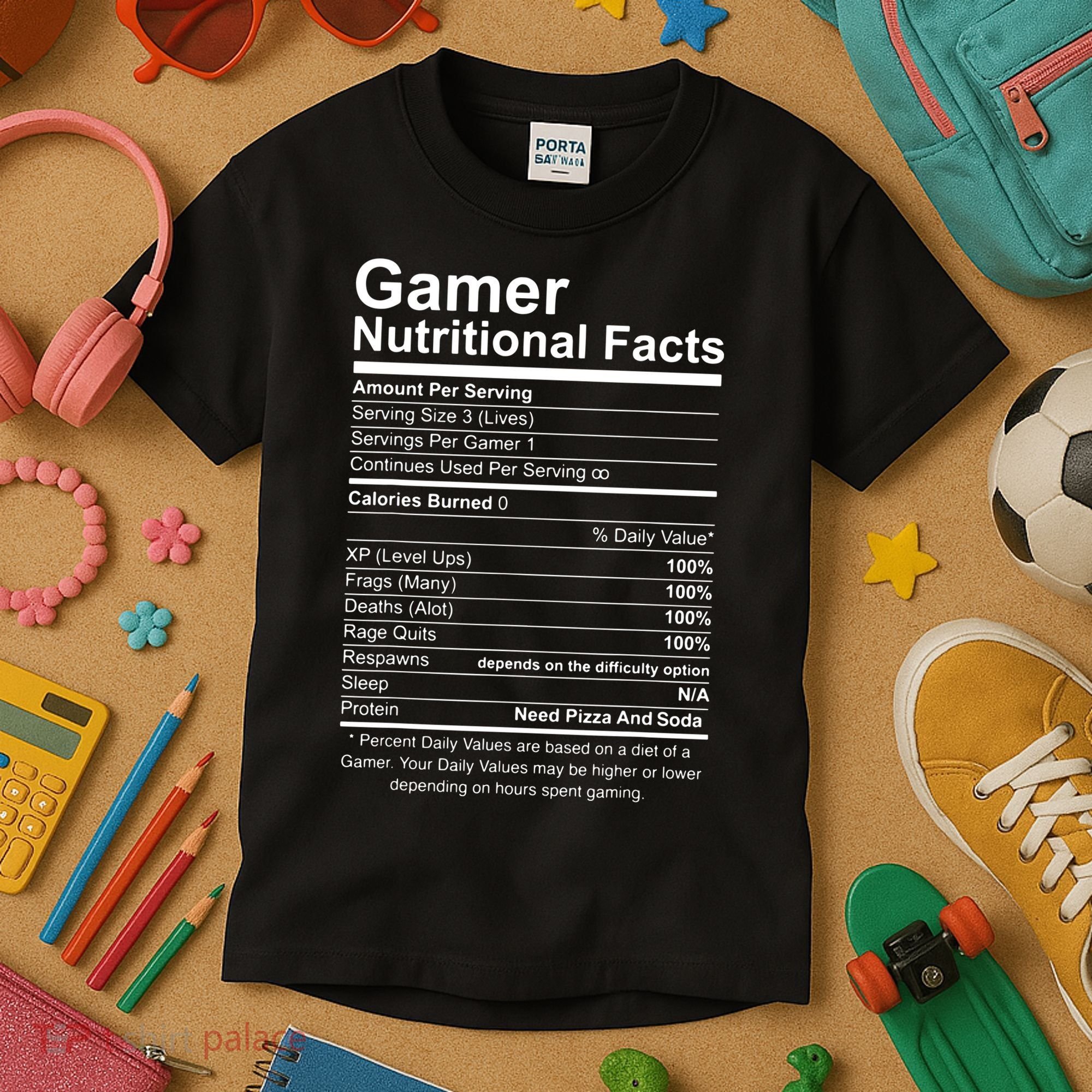 Gamer Nutritional Facts Cool Gamer Video Game Funny Kids T-Shirt