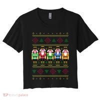 Golden Nutcracker Funny Jolly & Merry Ugly Christmas Women's Crop Top Tee thumb 0