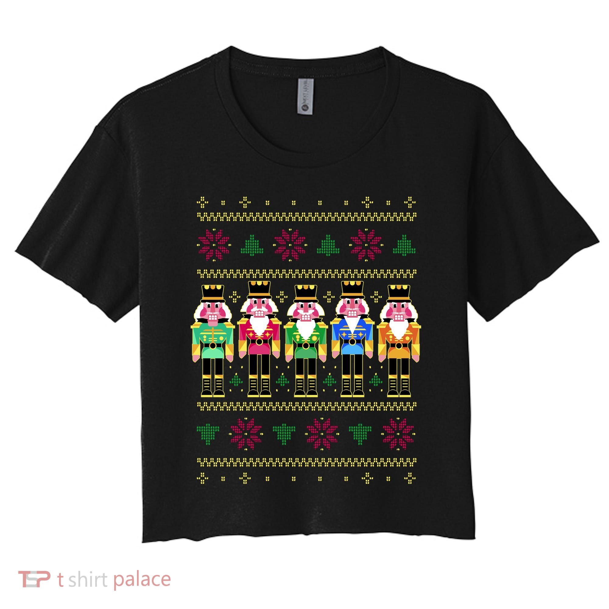 Golden Nutcracker Funny Jolly & Merry Ugly Christmas Women's Crop Top Tee
