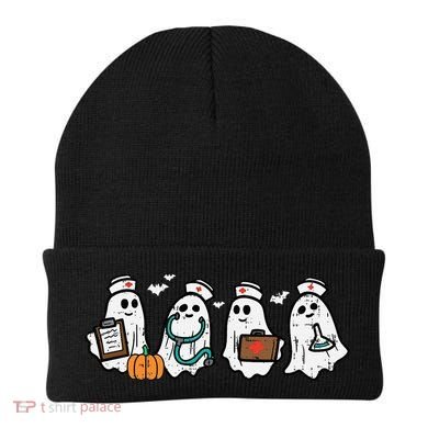 Ghost Nurses Halloween Crew Funny Costume Scrub Top Beanie