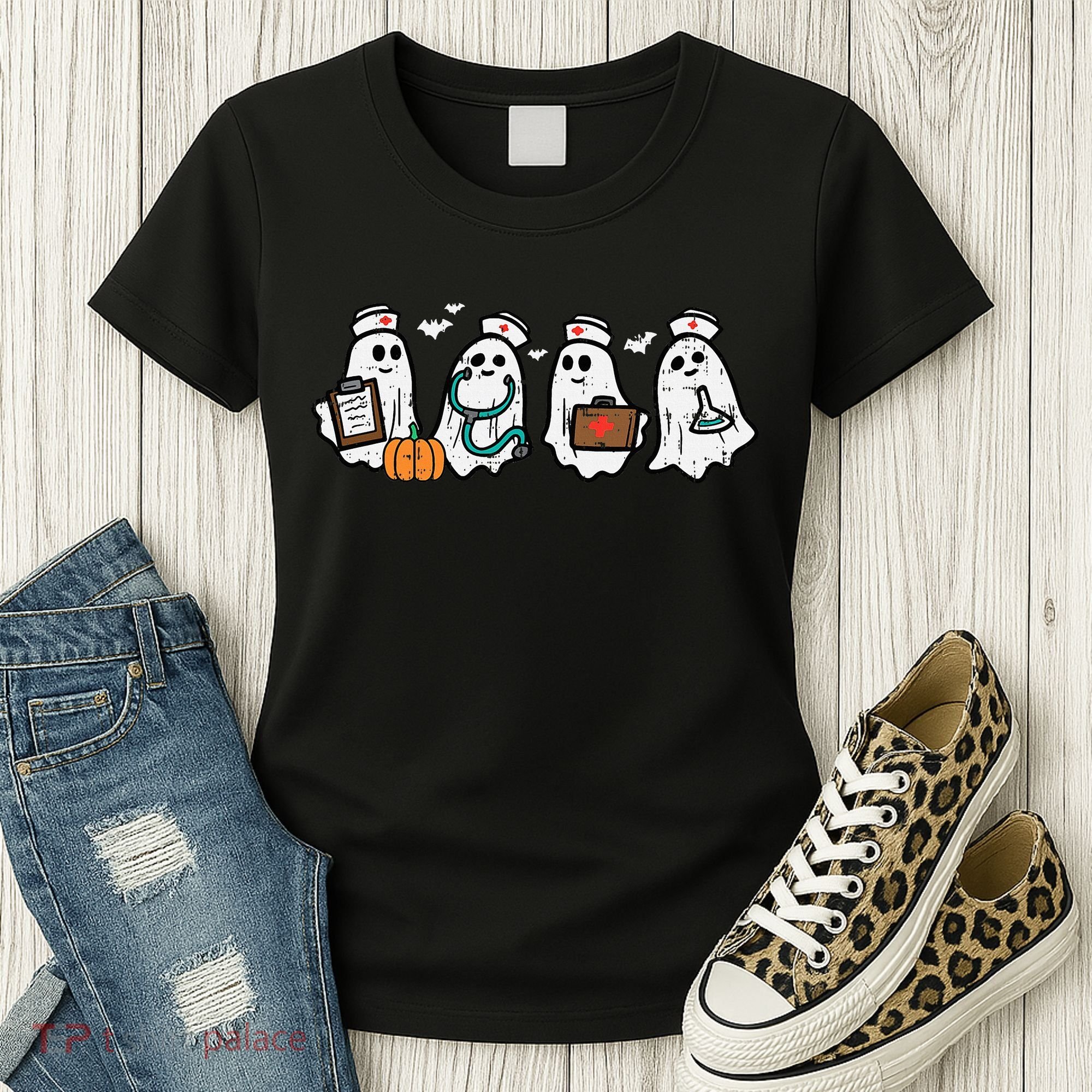 Ghost Nurses Halloween Crew Funny Costume Scrub Top Women's T-Shirt