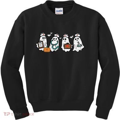 Ghost Nurses Halloween Crew Funny Costume Scrub Top Kids Sweatshirt