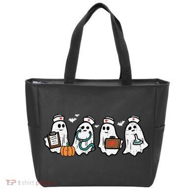 Ghost Nurses Halloween Crew Funny Costume Scrub Top Tote Bag