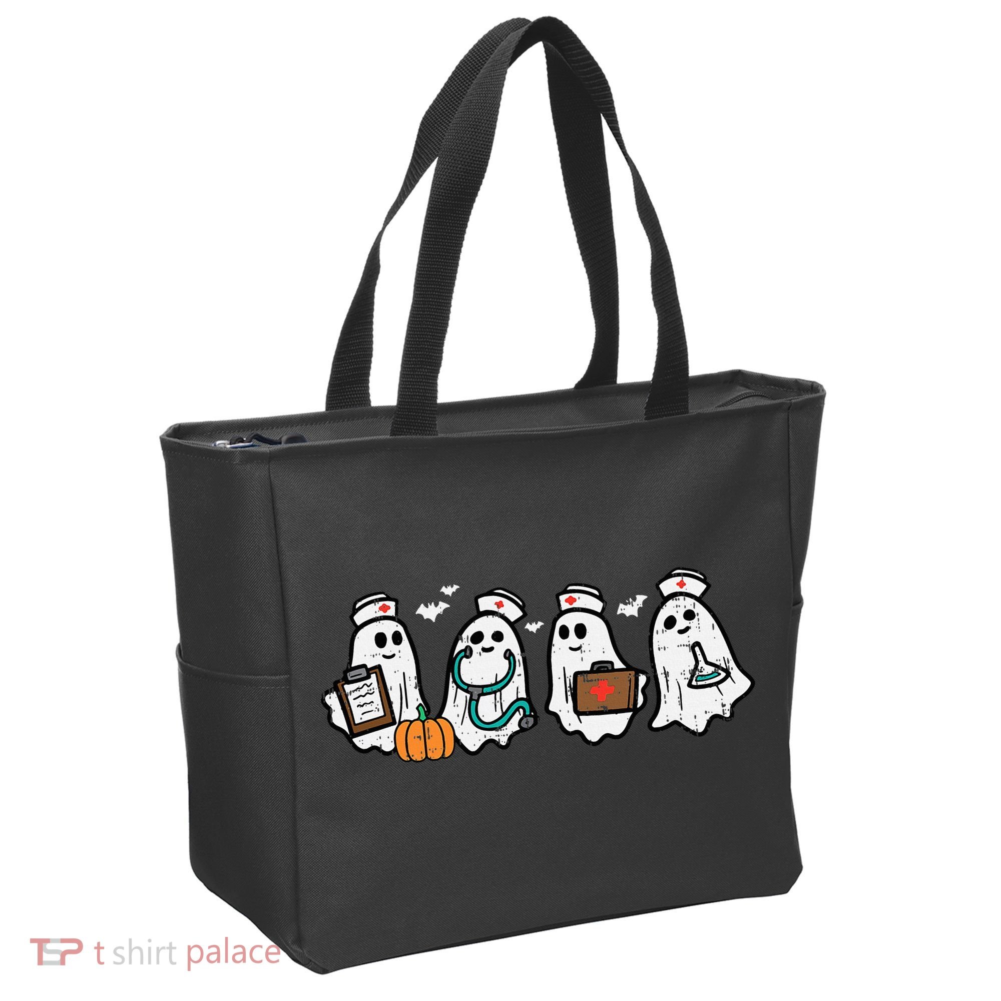 Ghost Nurses Halloween Crew Funny Costume Scrub Top Tote Bag