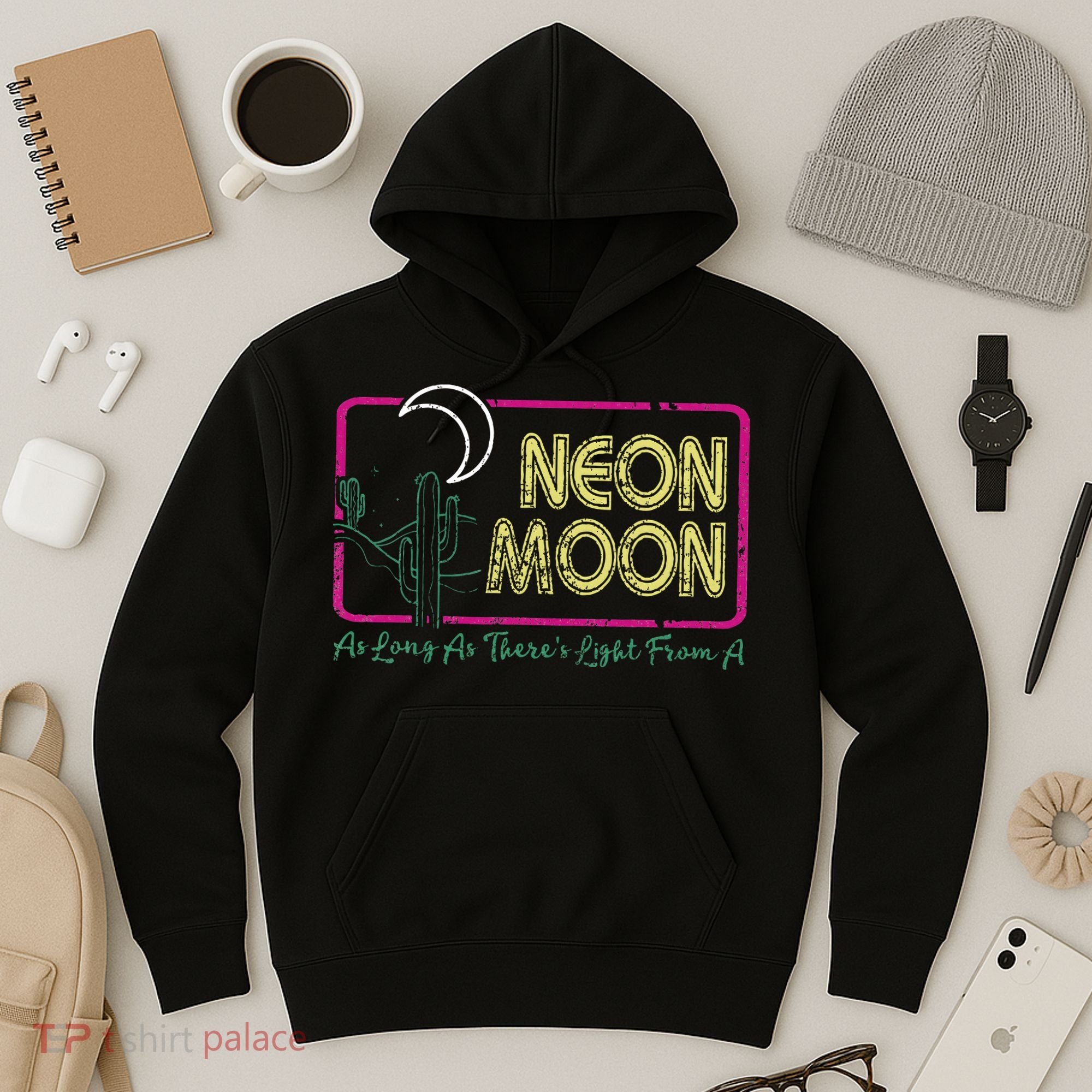 Groovy Neon Moon Lyrics Music 70s Retro Cactus Hoodie