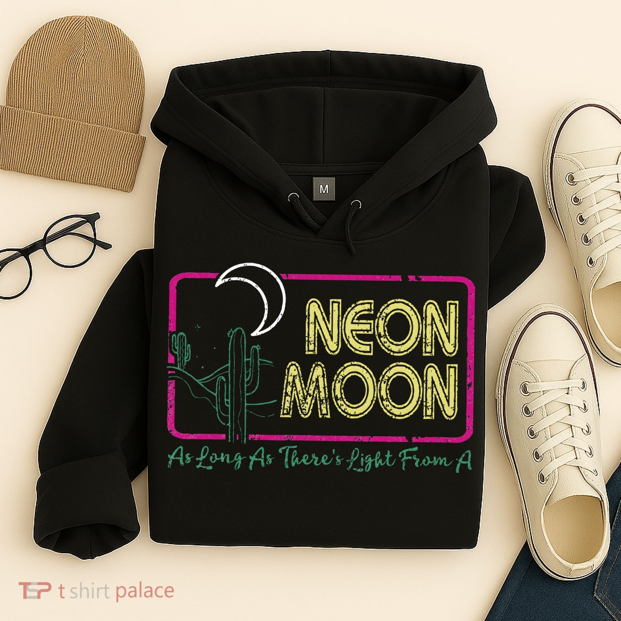Groovy Neon Moon Lyrics Music 70s Retro Cactus Hoodie