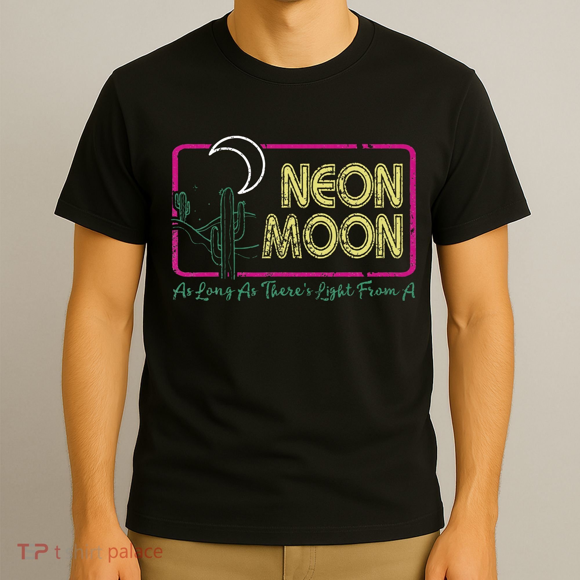 Groovy Neon Moon Lyrics Music 70s Retro Cactus T-Shirt