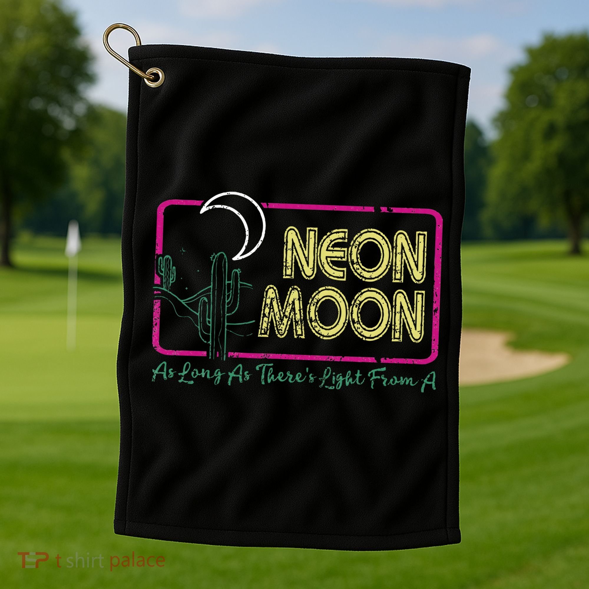 Groovy Neon Moon Lyrics Music 70s Retro Cactus Golf Towel
