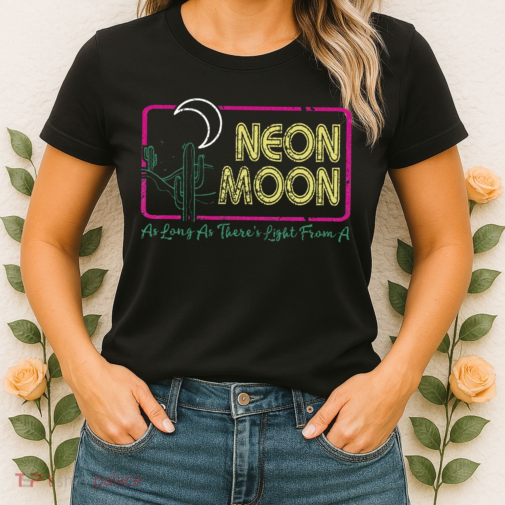 Groovy Neon Moon Lyrics Music 70s Retro Cactus Women's T-Shirt