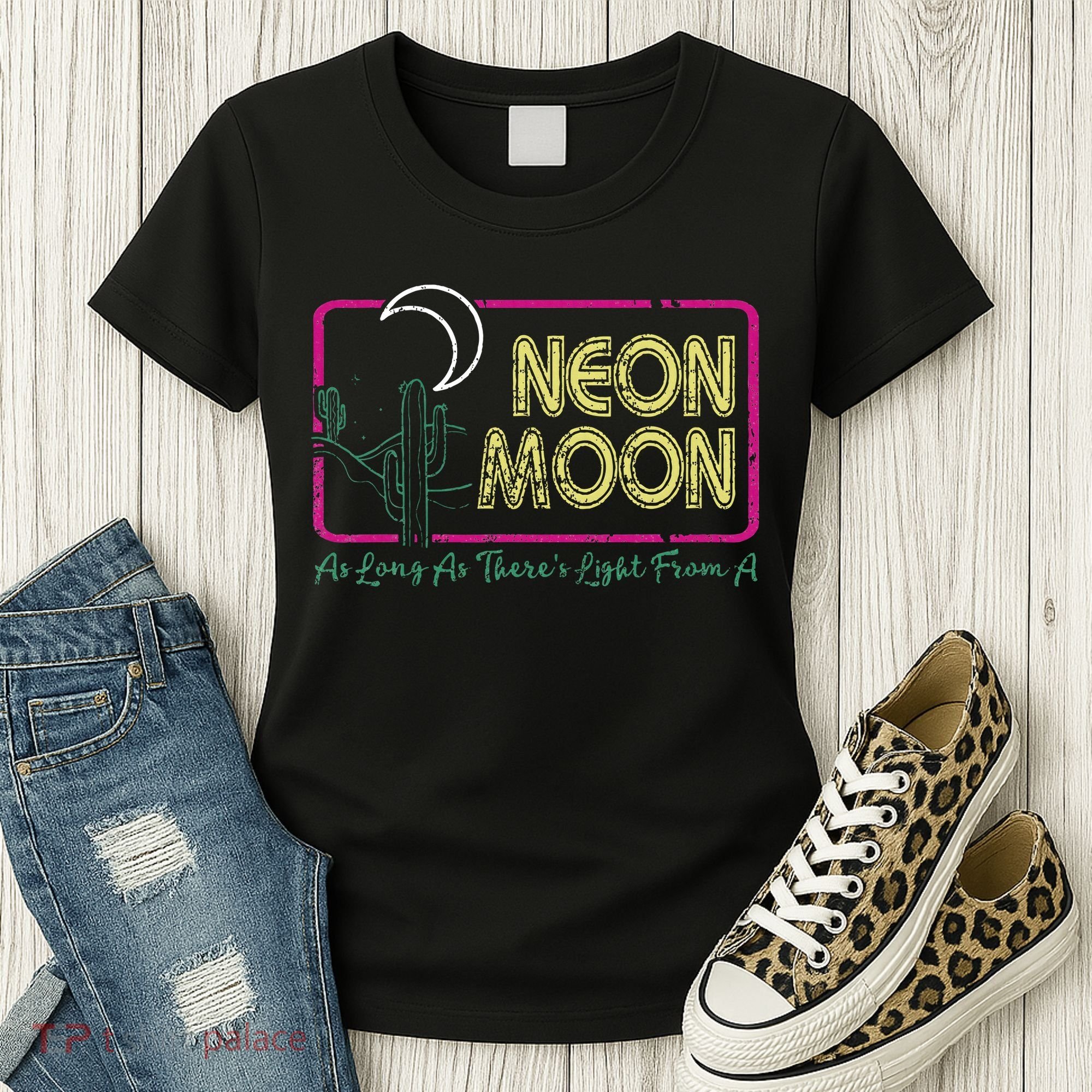 Groovy Neon Moon Lyrics Music 70s Retro Cactus Women's T-Shirt