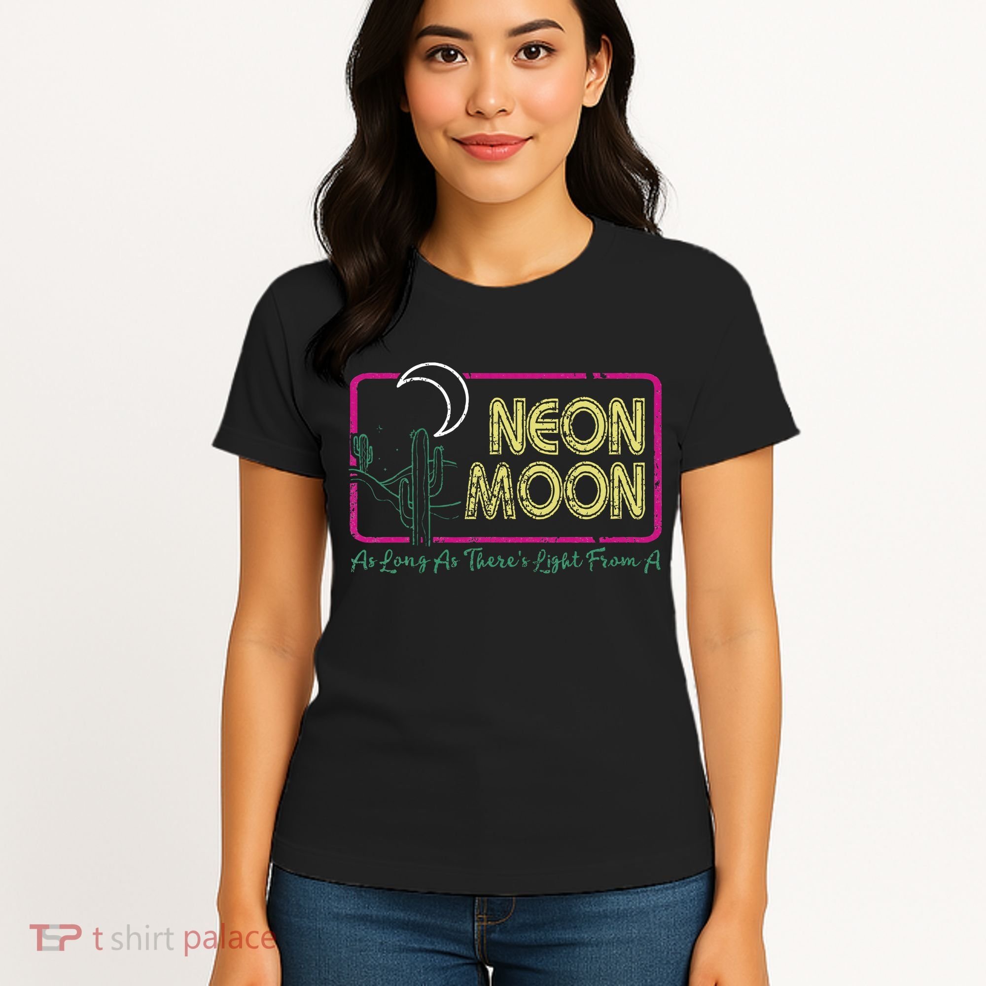 Groovy Neon Moon Lyrics Music 70s Retro Cactus Women's T-Shirt