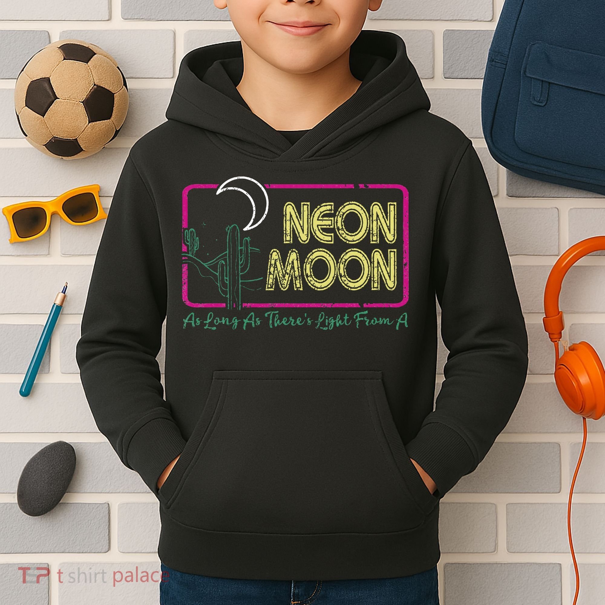Groovy Neon Moon Lyrics Music 70s Retro Cactus Kids Hoodie