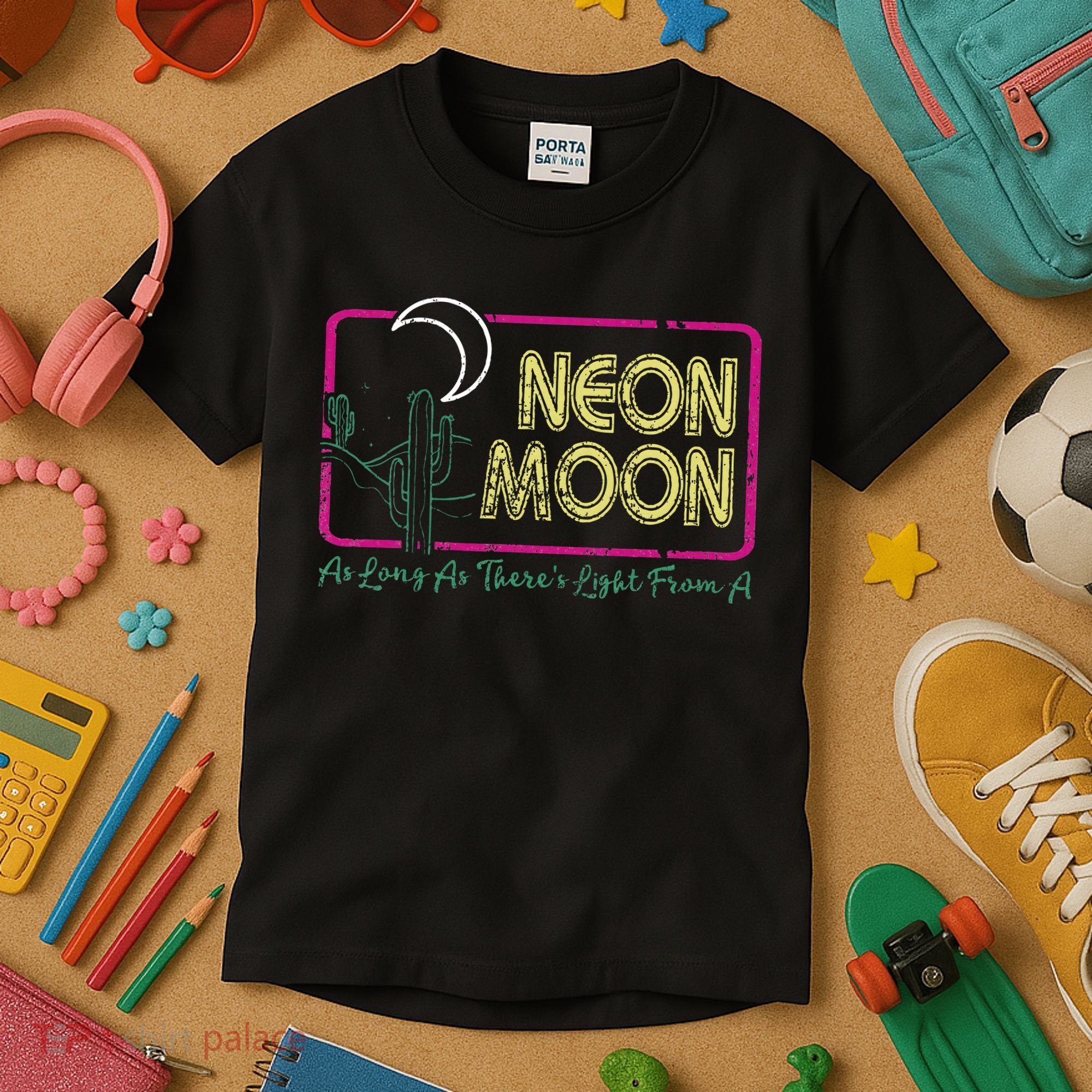 Groovy Neon Moon Lyrics Music 70s Retro Cactus Kids T-Shirt