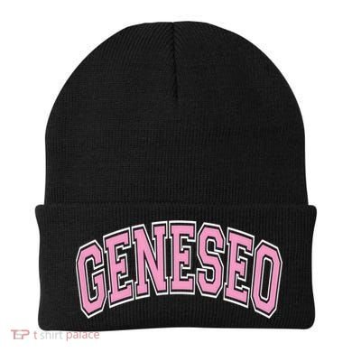 Geneseo Ny New York Varsity Style Pink Text Meaningful Gift Beanie