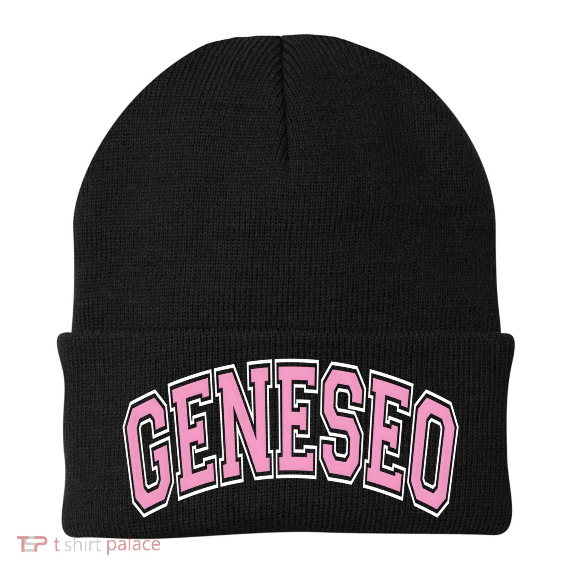 Geneseo Ny New York Varsity Style Pink Text Meaningful Gift Beanie