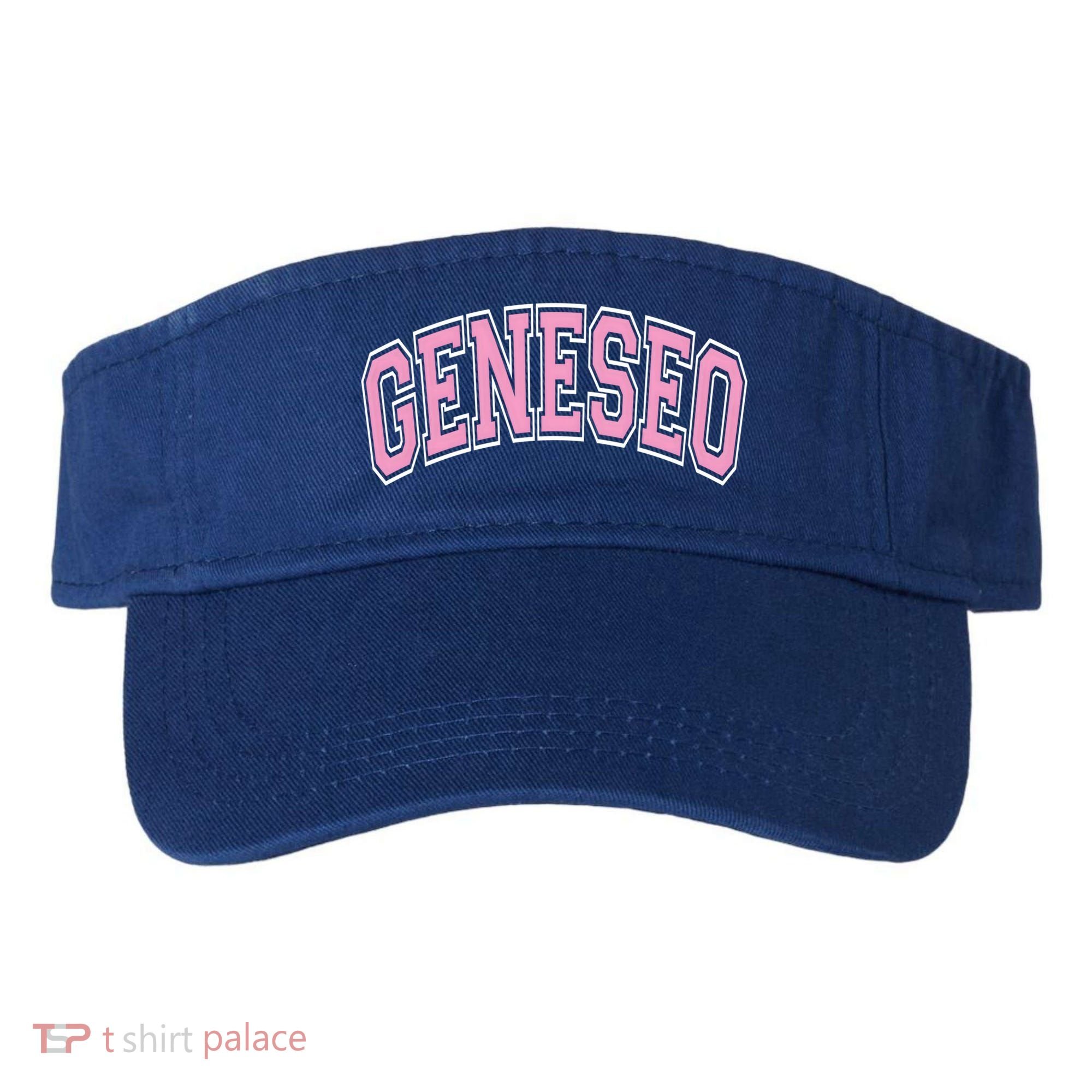 Geneseo Ny New York Varsity Style Pink Text Meaningful Gift Visor