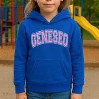 Geneseo Ny New York Varsity Style Pink Text Meaningful Gift Kids Hoodie thumb 3