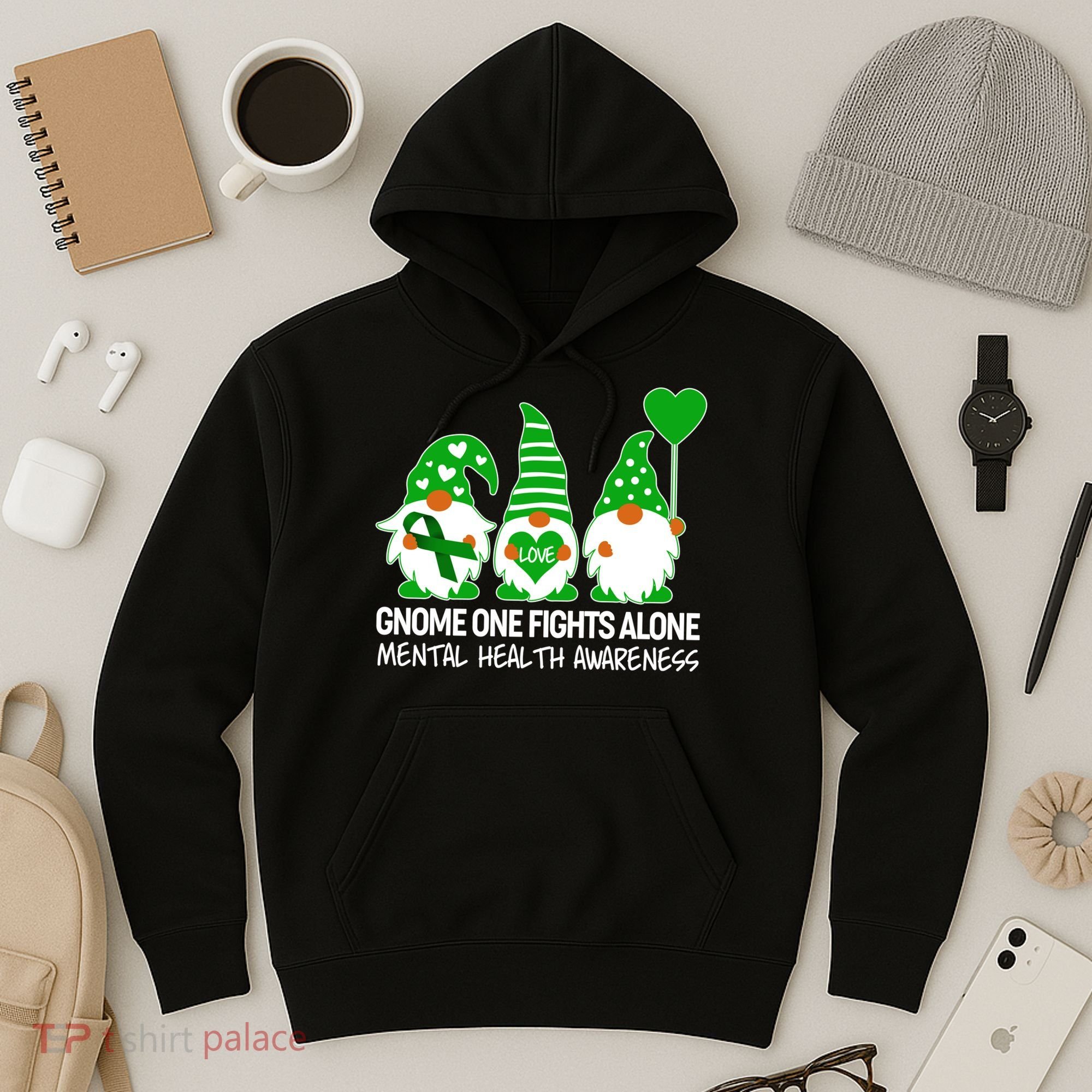 Gnome One Fights Alone Mental Health Awareness Hoodie