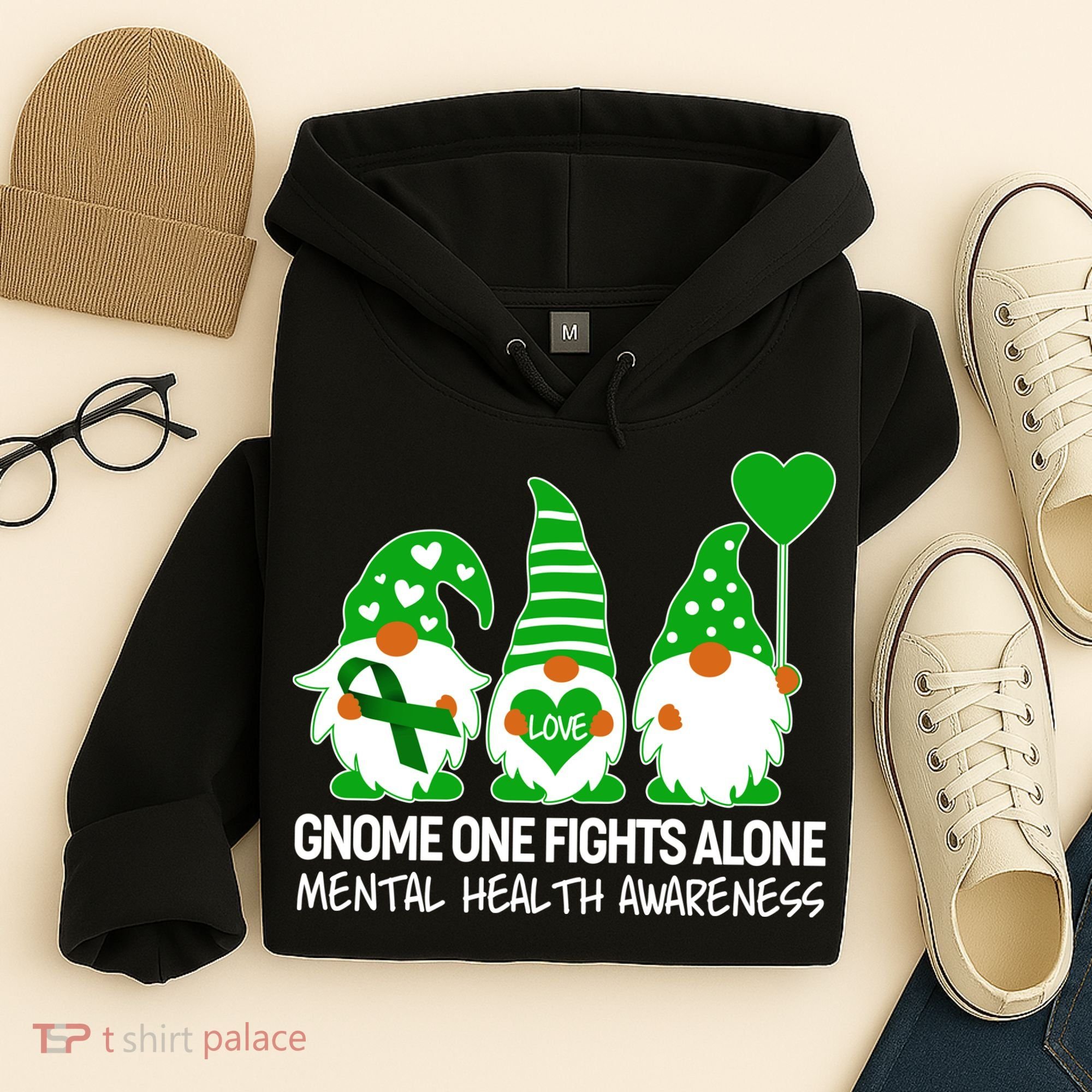 Gnome One Fights Alone Mental Health Awareness Hoodie