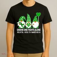 Gnome One Fights Alone Mental Health Awareness T-Shirt thumb 3