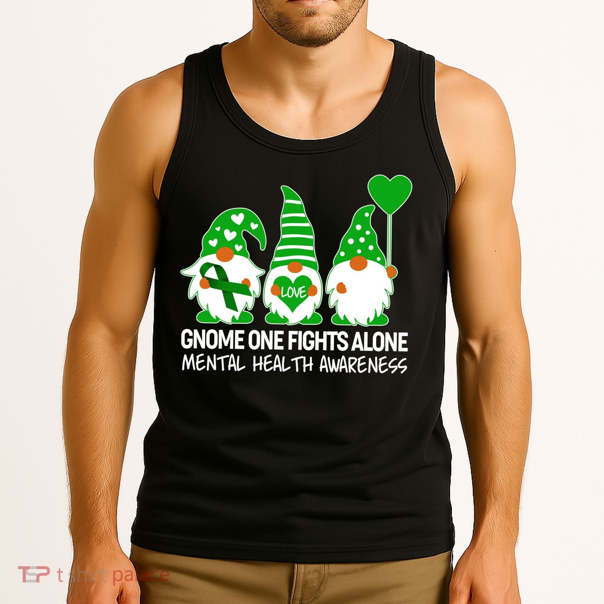 Gnome One Fights Alone Mental Health Awareness Tank Top