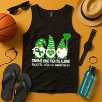 Gnome One Fights Alone Mental Health Awareness Tank Top thumb 4
