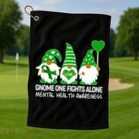 Gnome One Fights Alone Mental Health Awareness Golf Towel thumb 1