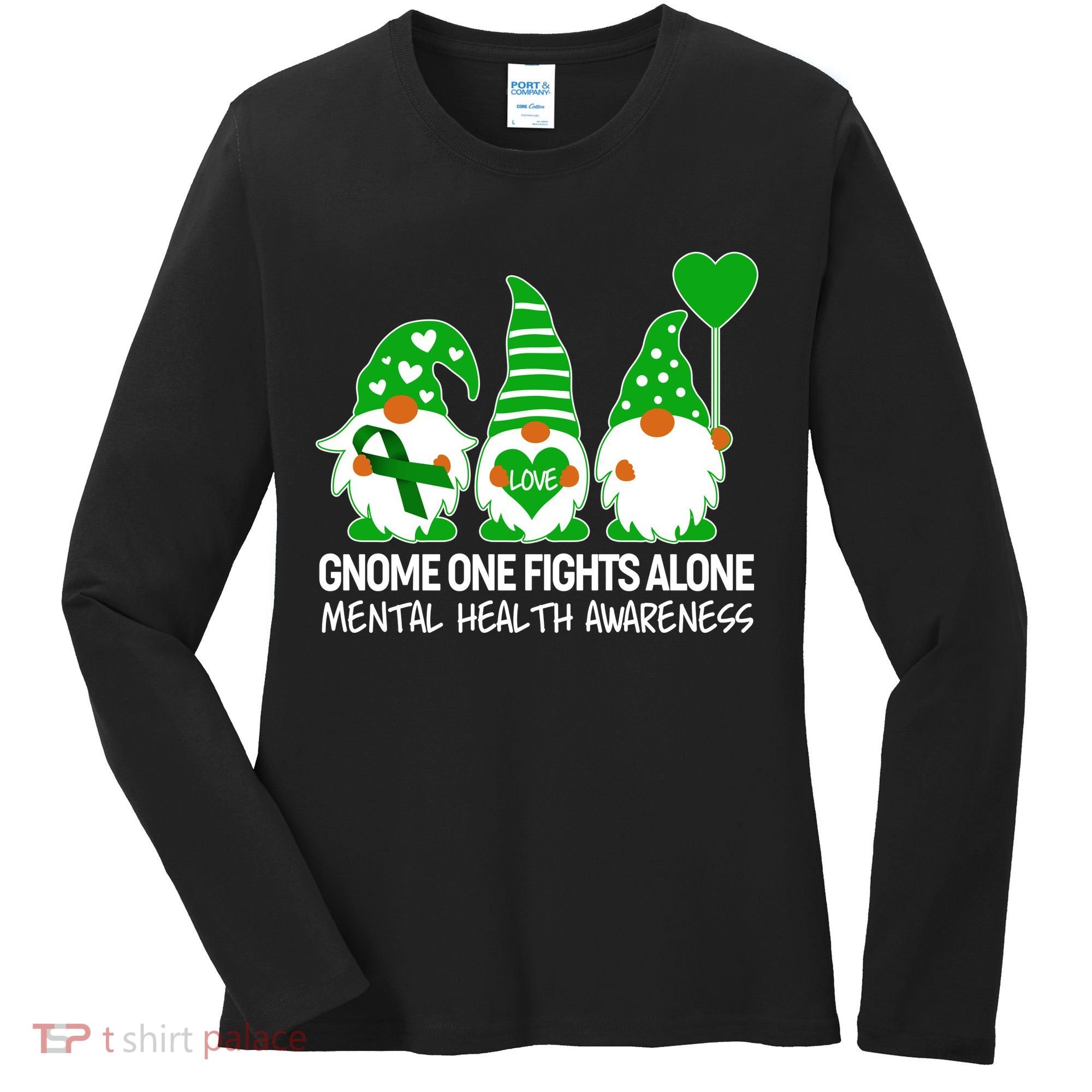 Gnome One Fights Alone Mental Health Awareness Women's Long Sleeve Shirt