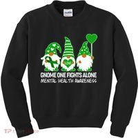 Gnome One Fights Alone Mental Health Awareness Kids Sweatshirt thumb 0