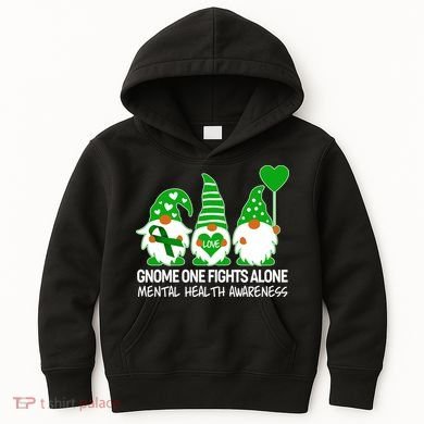 Gnome One Fights Alone Mental Health Awareness Kids Hoodie