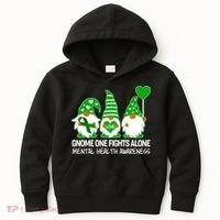 Gnome One Fights Alone Mental Health Awareness Kids Hoodie thumb 0