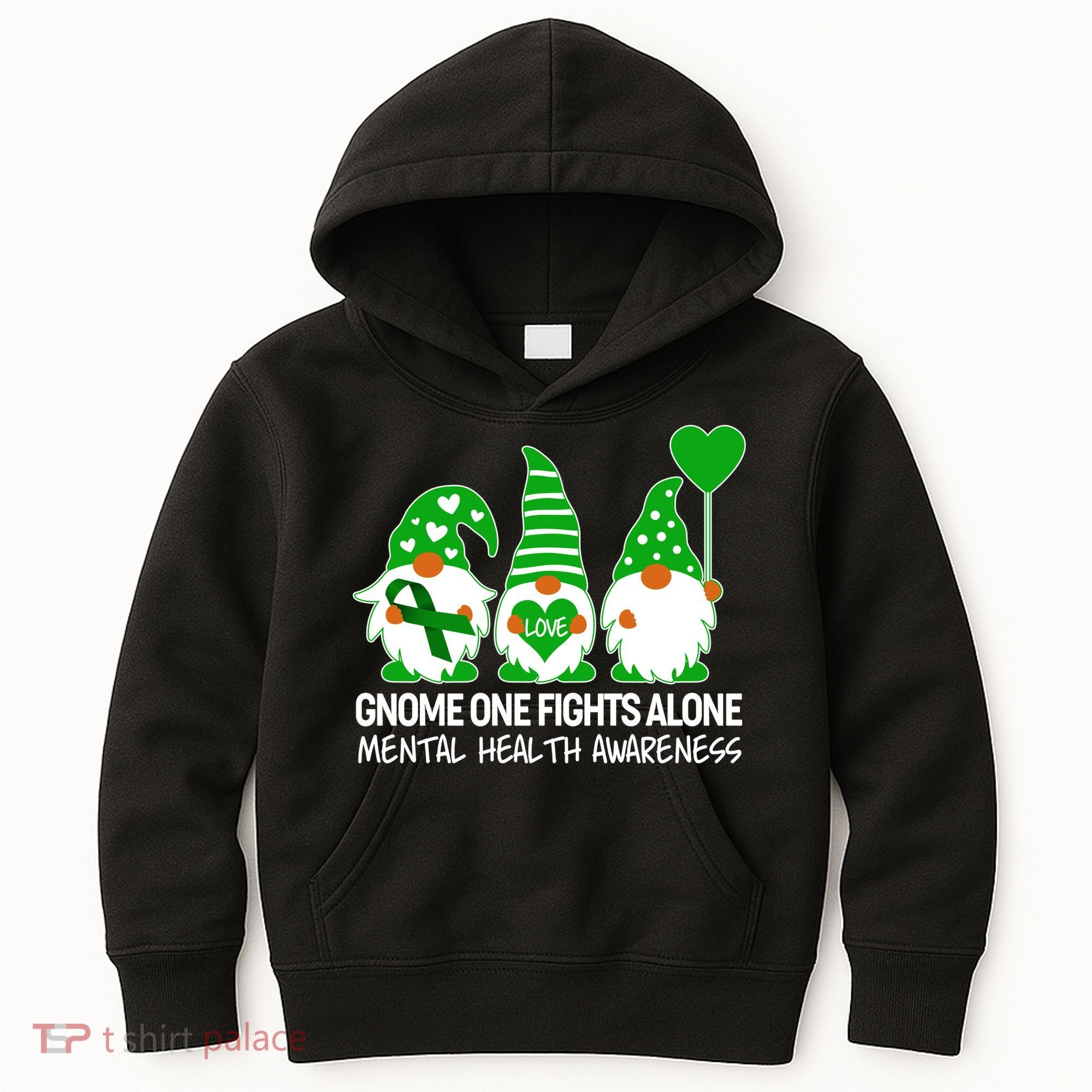 Gnome One Fights Alone Mental Health Awareness Kids Hoodie