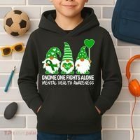 Gnome One Fights Alone Mental Health Awareness Kids Hoodie thumb 2