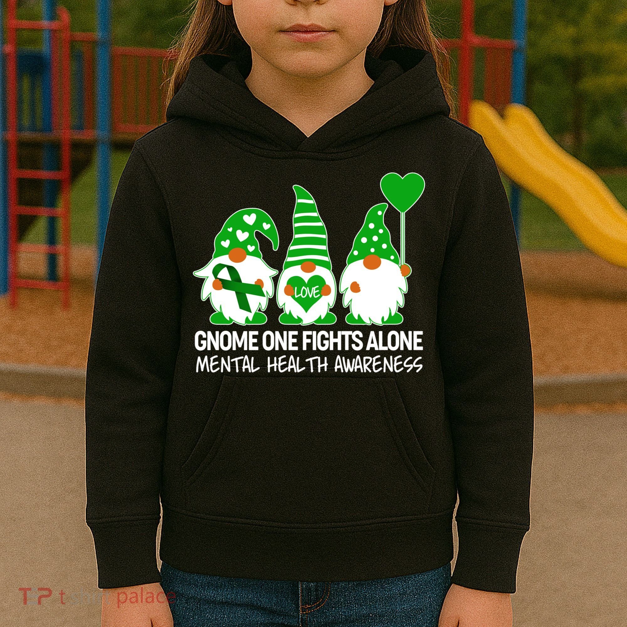 Gnome One Fights Alone Mental Health Awareness Kids Hoodie